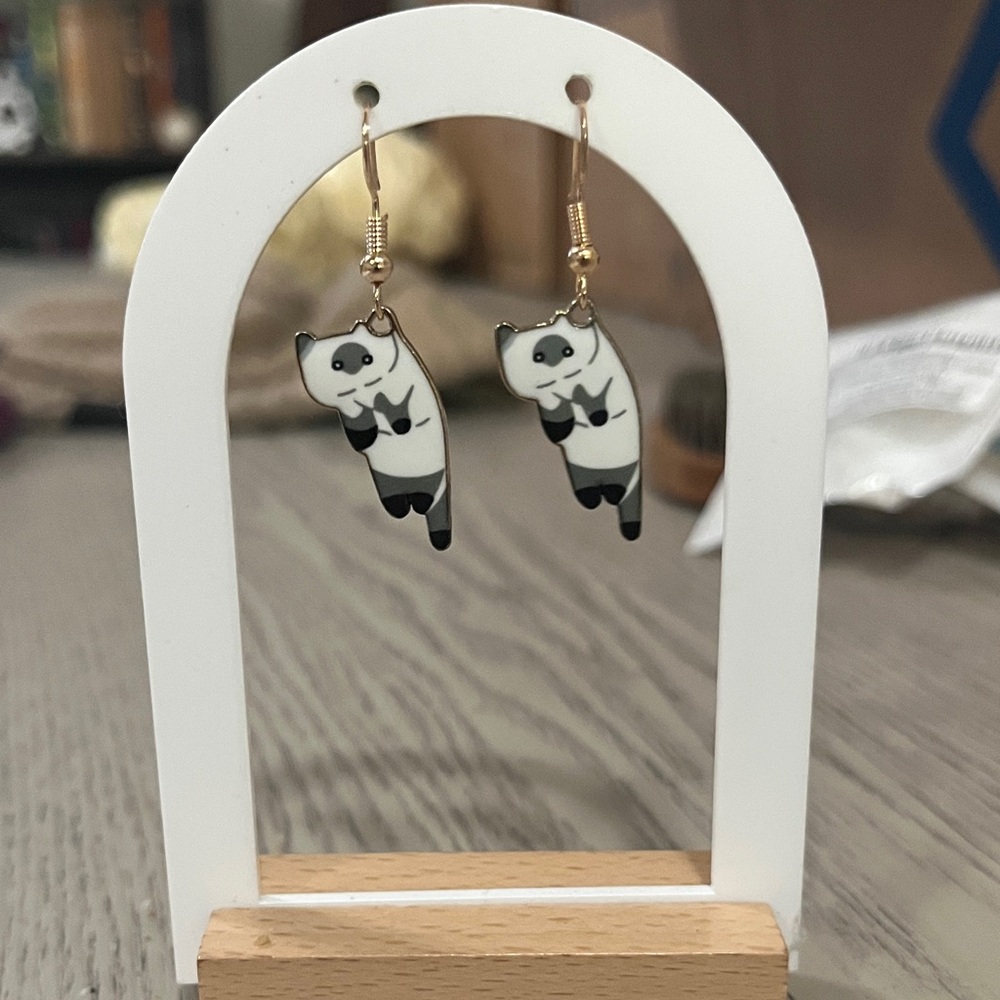 Cute Black & White Cat Dangle Earrings